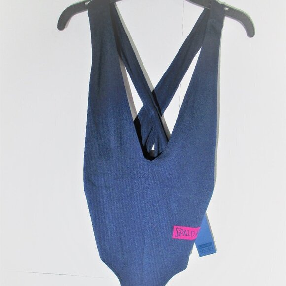 SPALDING PEACOAT BLUE PLUNGE DEEP V-NECK SEAMLESS BODYSUIT SIZE MEDIUM NWT - Picture 5 of 13